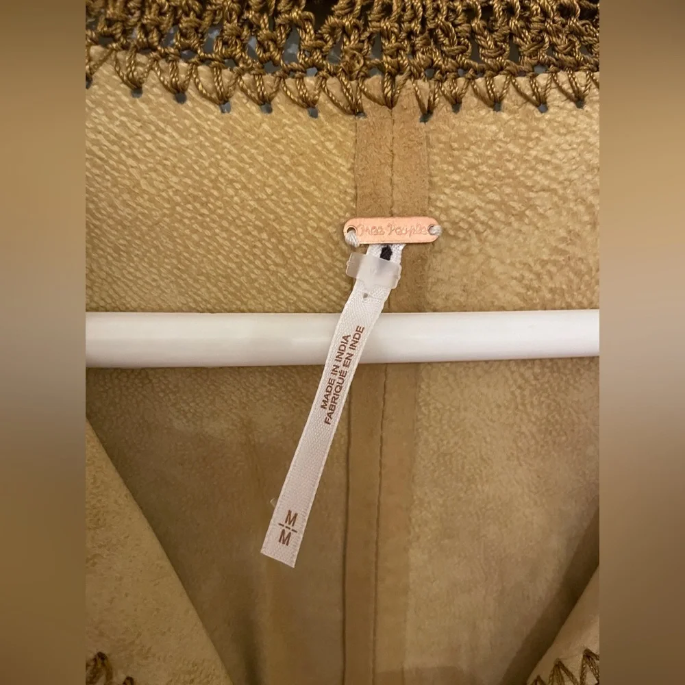 Free People suede Mini Dress vest duster crochet NEW - Picture 8 of 10